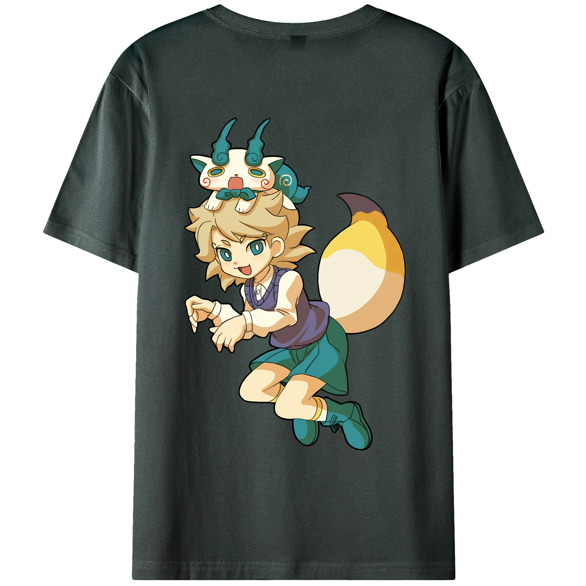 （画像用） 妖怪ウォッチ Yo-kai Watch 綿100％ メンズ半袖Tシャツ（バックプリント） 通気性